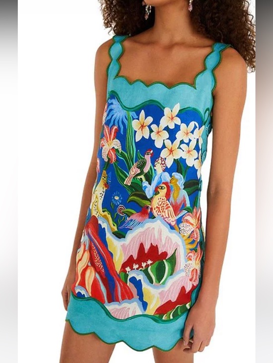 FARM Rio Dresses & Skirts - NWT🌷FARM Rio Garden of Life Scarf Square Neck Sleeveless Scallop Hem Mini Dress
